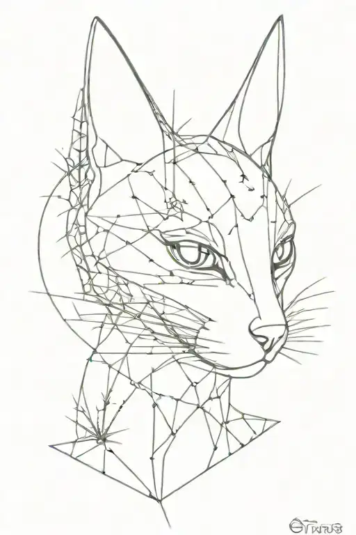 Seams, lines, strange cat, grasshopper head, lots of thorns tattoo design idea