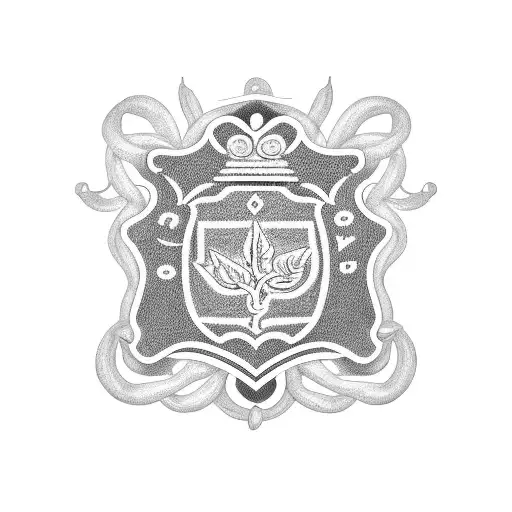 A black-grey tattoo of a police badge with money symbols entwined in a vine-like pattern, representing the client's dedication to law enforcement and financial stability tattoo design idea