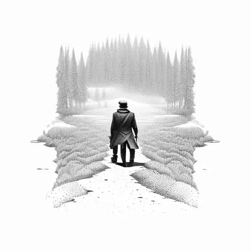 man walking alone on a long unforgiving path tattoo design idea