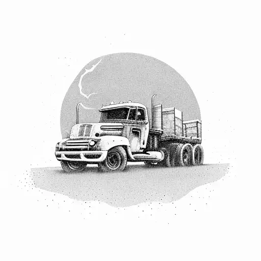 A hauntingly beautiful landscape with a truck driving through a post-apocalyptic world inspired by The Walking Dead tattoo design idea