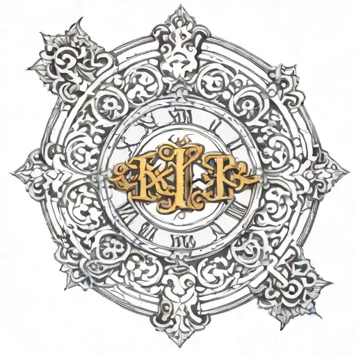 A Roman numeral III surrounded by intricate stone carvings and detailed metal accents tattoo design idea