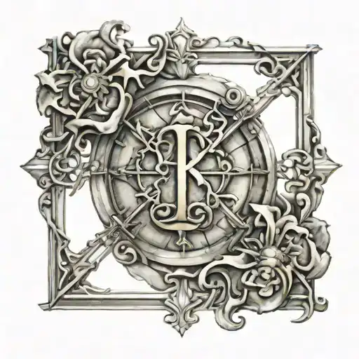 Incorporate Roman numeral 3 and initials GGB into a design featuring stone and metal elements tattoo design idea