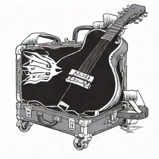 A lawyer's briefcase with a hidden compartment revealing a guitar inside tattoo design idea