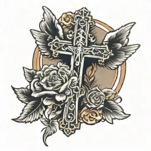 catholic cross and an angel tattoo design idea