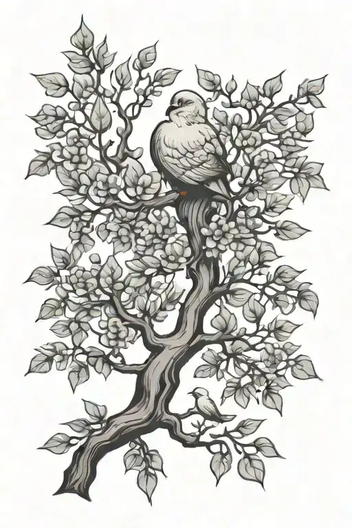 poison tree no color with a dove flying tattoo design idea