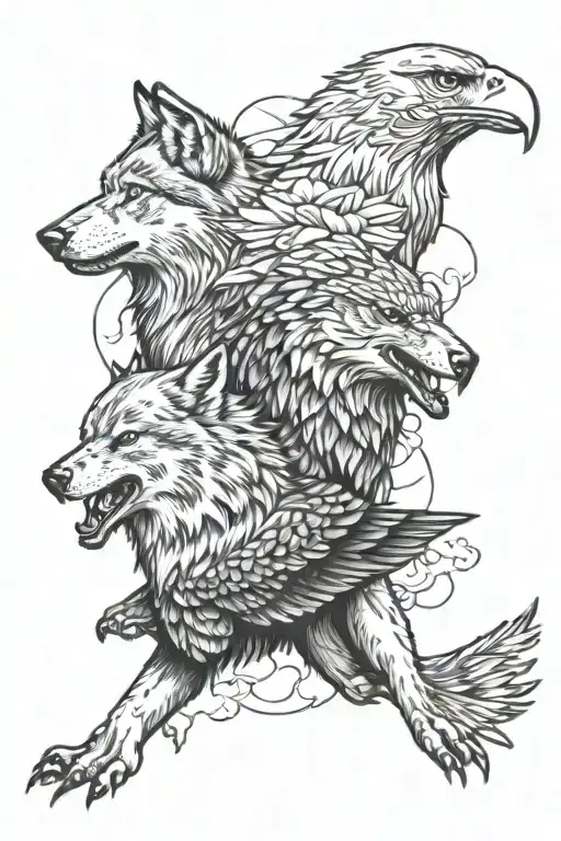 wolves and eagle tattoo design idea