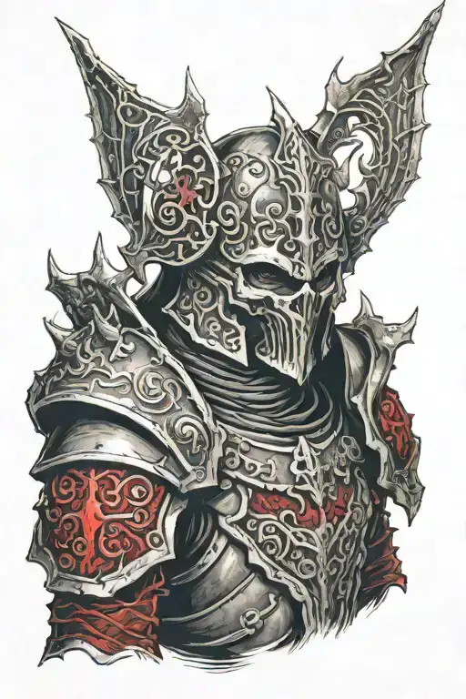 Necromancer with red and black armour tattoo design idea