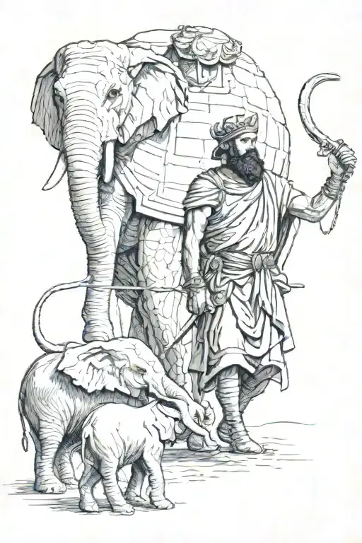 Hannibal Barca with elephants walking togther tattoo design idea