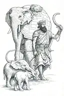Hannibal Barca with elephants walking togther tattoo design idea