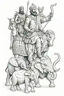 Hannibal Barca with elephants walking togther tattoo design idea