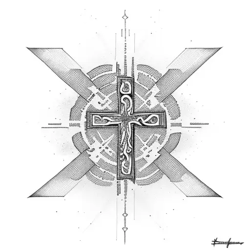 cross with the word BERG infused tattoo design idea