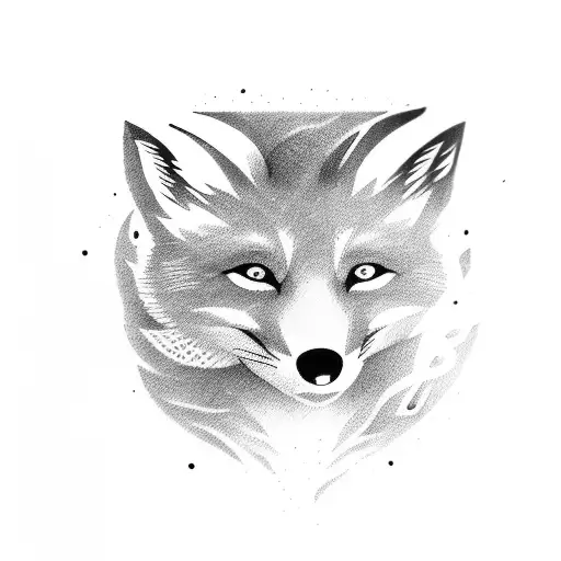 white fox with 9 tails tattoo design idea