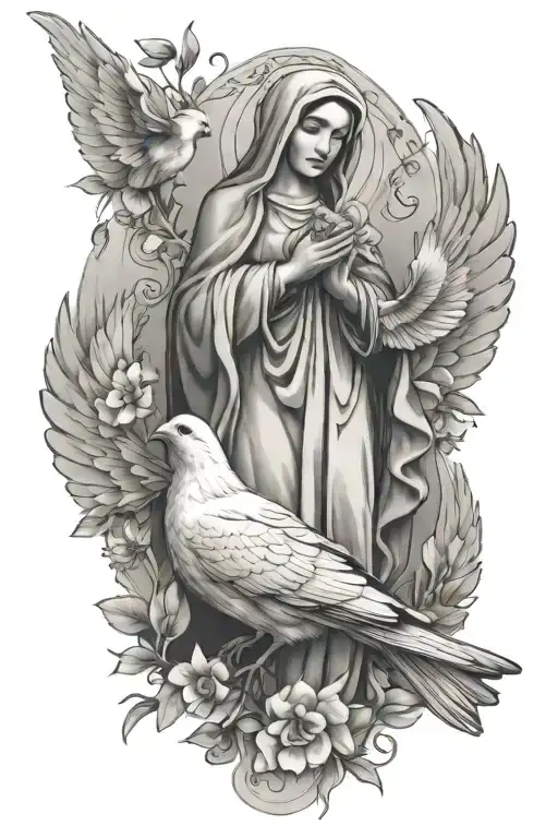 virgin mary 2 doves tattoo design idea