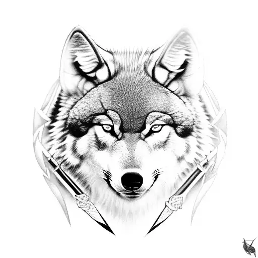 odin with two wolfs, two ravens, eight legged Horse and spear tattoo design idea