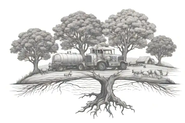 fising,farming,trucking,friends and family posing together tattoo design idea