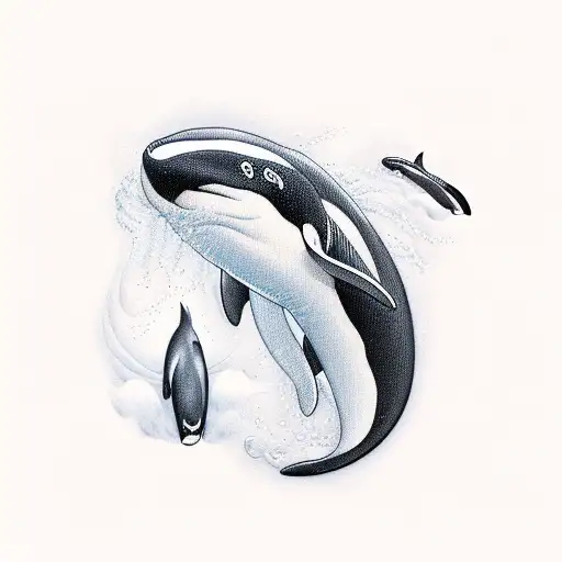 orca whale with waves tattoo design idea