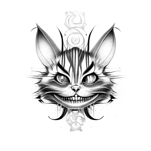 minimalistic american mcgee alice cheshire cat, two heads tattoo design idea