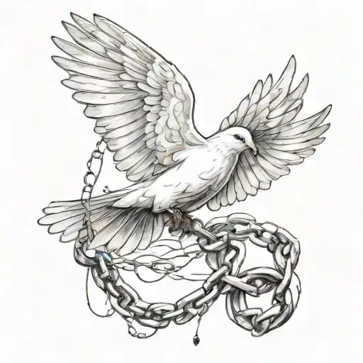 dove breaking free from chains tattoo design idea