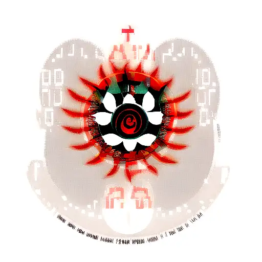 A nine-tailed fox with Sharingan eyes surrounded by binary code tattoo design idea