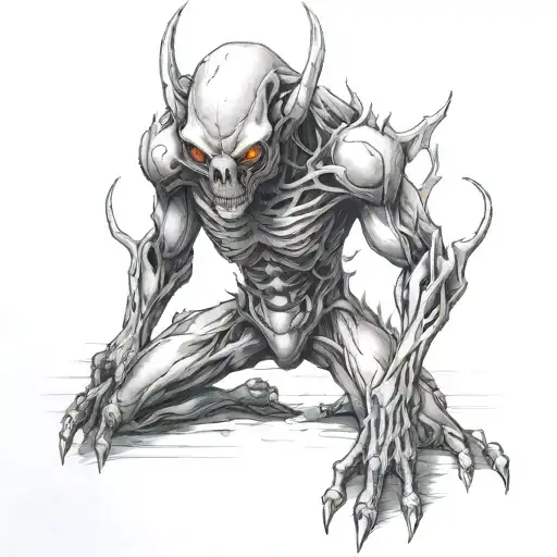 scary simple humanoid creature full body  tattoo design idea