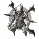 creepy humanoid creature full body  tattoo design idea