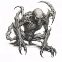 creepy humanoid creature full body  tattoo design idea