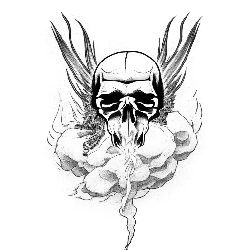 skull-headed raven on fire with a ghost specter tattoo design idea