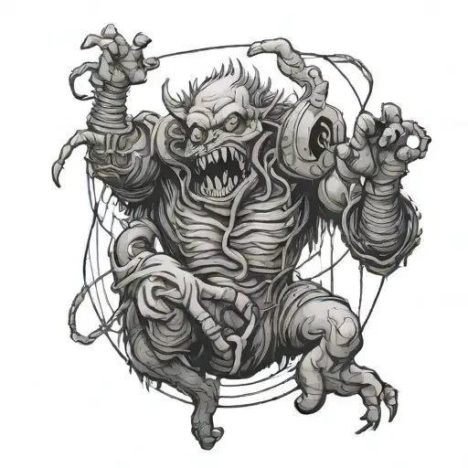 monster being controlled by puppet strings tattoo design idea