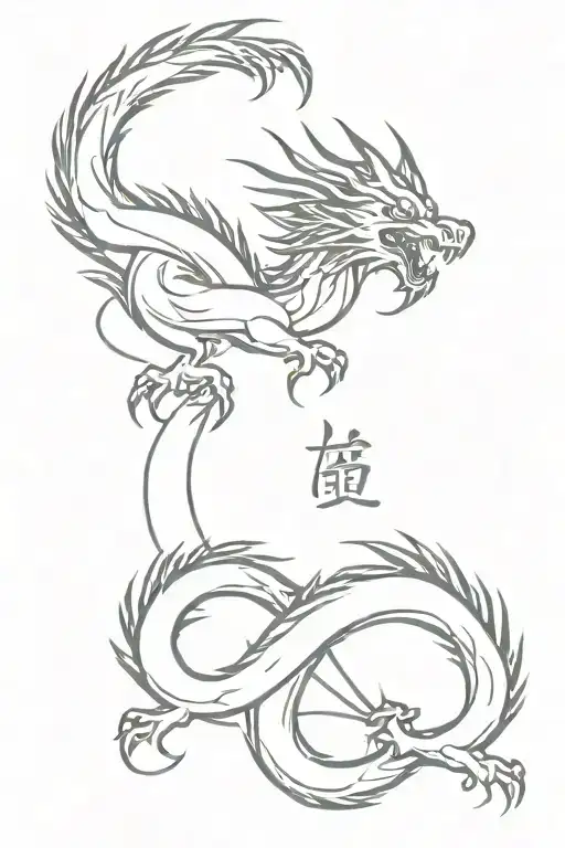 Japanese Kanji dragon flying tattoo design idea