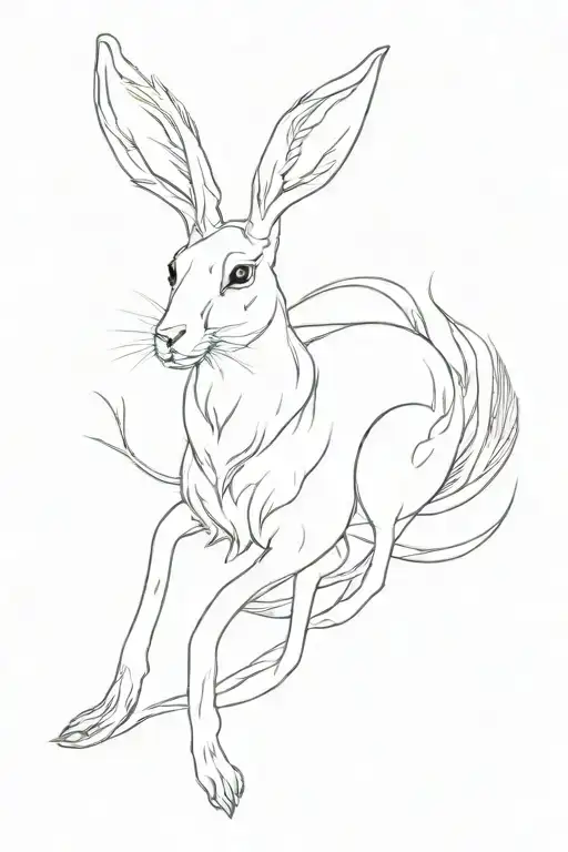 Hare with deer antlers, duck wings, fox tail, f tattoo design idea