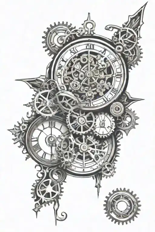 clock melting timepiece with gears tattoo design idea