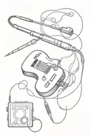 crochet hook, fishing pole, 8 track player, superbee, elvis presley tattoo design idea