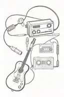 crochet hook, fishing pole, 8 track player, superbee, elvis presley tattoo design idea