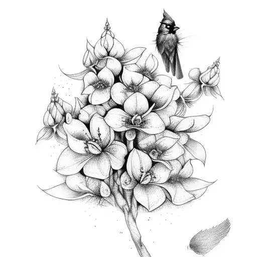 lupin flower with cardinal  tattoo design idea