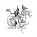 lupin flower with cardinal  tattoo design idea