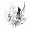 lupin flower with cardinal  tattoo design idea