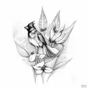 lupin flower with cardinal  tattoo design idea