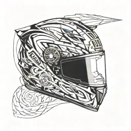 Incorporate a sleek sportmotorcycle racing helmet into a dynamic speed-themed tattoo design tattoo design idea