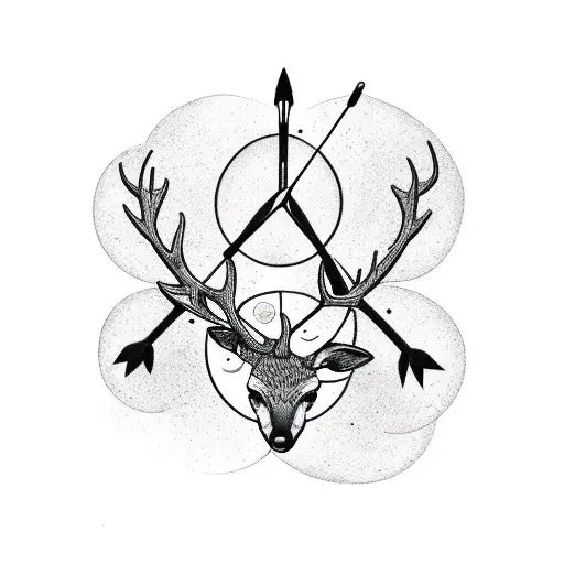 bow and arrow, cypress tree, lunar cycle, deer  tattoo design idea