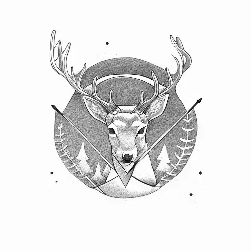bow and arrow, moon, deer  tattoo design idea