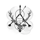 bow and arrow, cypress tree, lunar cycle, deer  tattoo design idea