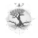 bow and arrow, cypress tree, lunar cycle, deer  tattoo design idea