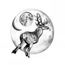 bow and arrow, moon, deer  tattoo design idea
