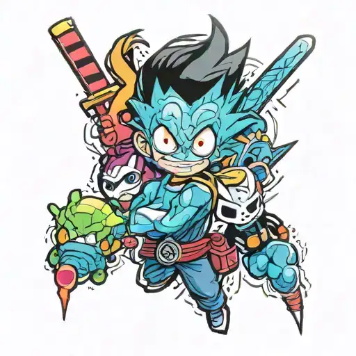Ricky & Morty, Link & Zelda, Deadpool & Wolverine, Mario & Lugi, Goku & Vegeta, Nurato & Suskua tattoo design idea