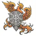 A very simple design with a sword and shield, on the shield will be the pattern outline of a phoenix. The tattoo will al tattoo design idea