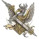 A very simple design with a sword and shield, on the shield will be the pattern outline of a phoenix. The tattoo will al tattoo design idea