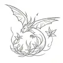 winged dragon with cats birds and plants  tattoo design idea