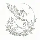 winged dragon with cats birds and plants  tattoo design idea