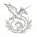 winged dragon with cats birds and plants  tattoo design idea