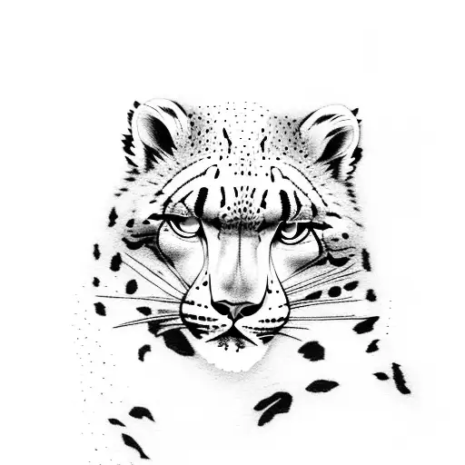 fierce snow leopard on top of a mountain  tattoo design idea